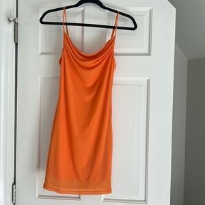 Orange double lined mesh cow neck dress